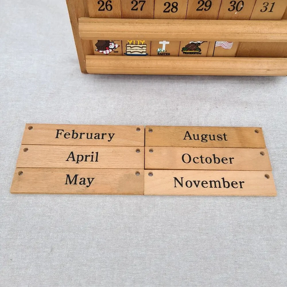 Vtg Wood Perpetual Calendar Complete Cottage Grannycore 80s 90s Farmhouse Tiles